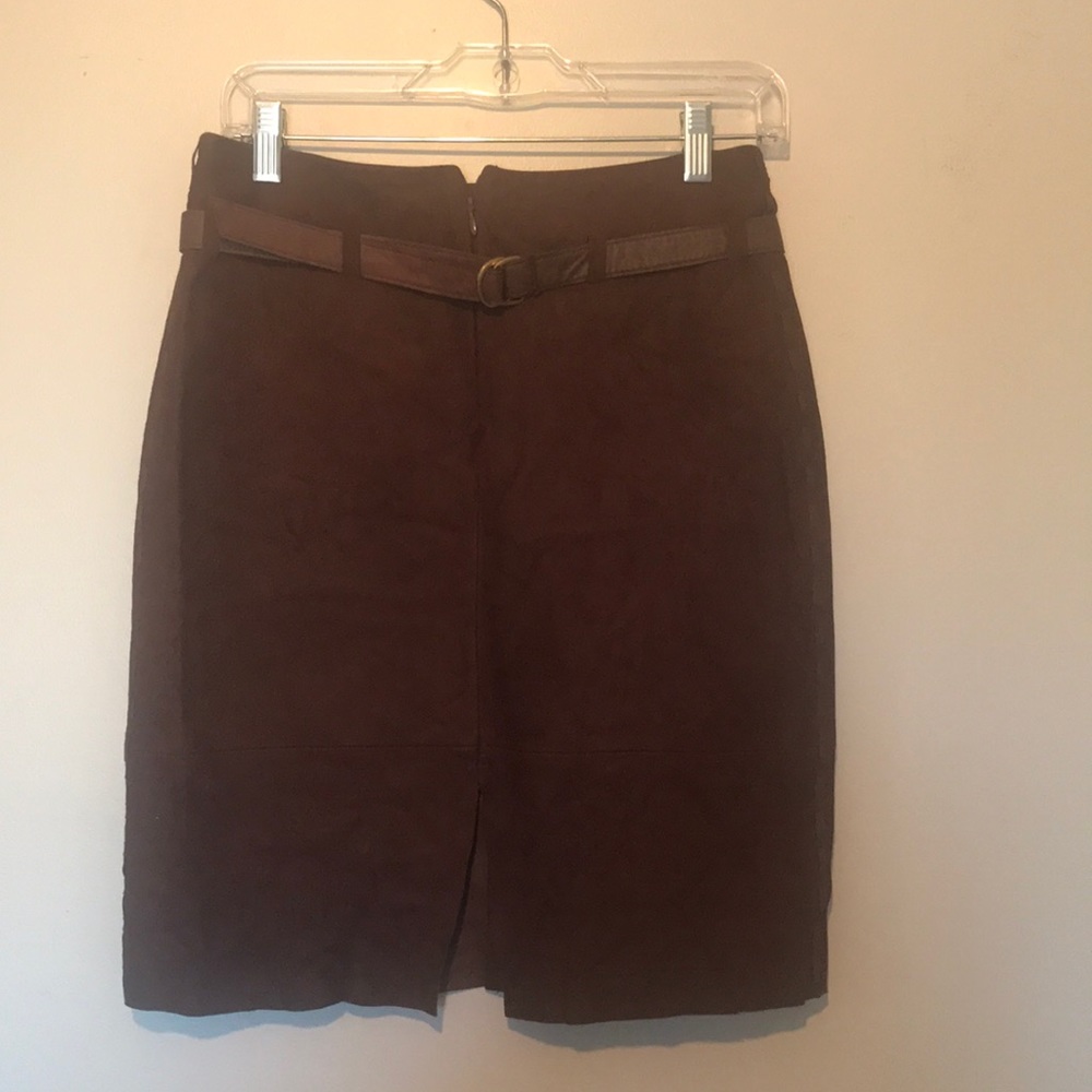 Kenneth Cole Brown Distressed Leather Pencil Skirt with belt